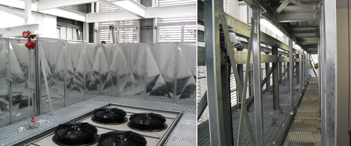 Newly designed upper access platform and air deflection panels for the chiller units 