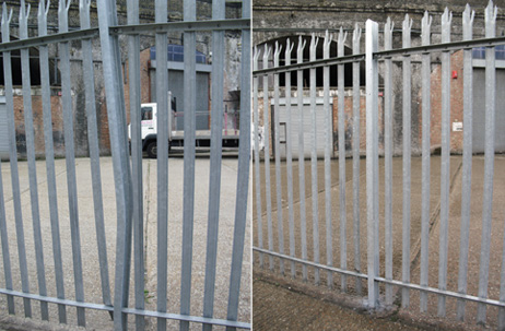 A typical example of a damaged metal perimeter fence requiring a welded repair